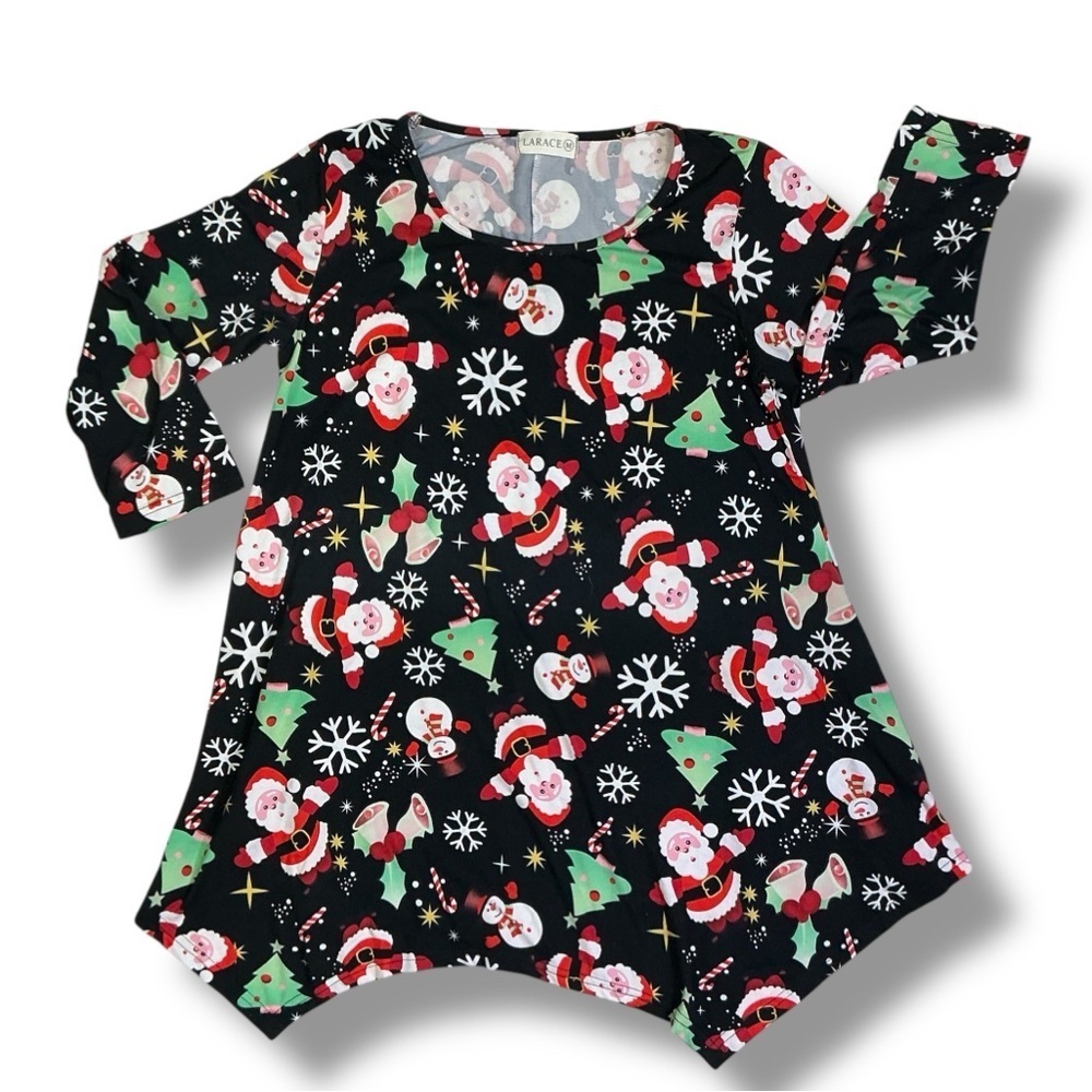 Larace Christmas Tunic Top Handkerchief Hem  3/4 Sleeve Round Neck Holiday Med - Picture 6 of 16